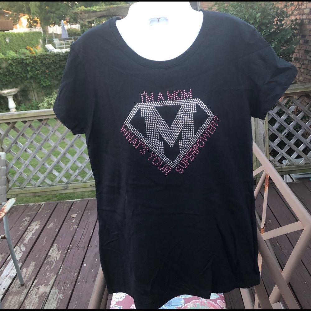 Black Gildan Ladies cut Rhinestone T-shirt